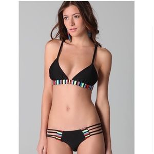 MARA HOFFMAN EUC Black Embroidered Strappy Bikini Top Bottom Set